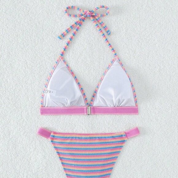 Womens Striped Halter Triangle Bikini Swimsuit - Picture 4 of 5